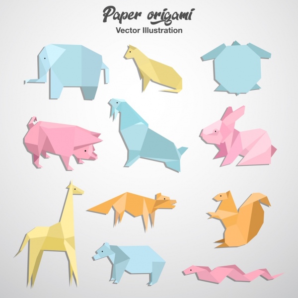 kağıt origami koleksiyon hayvanlar renkli şekiller