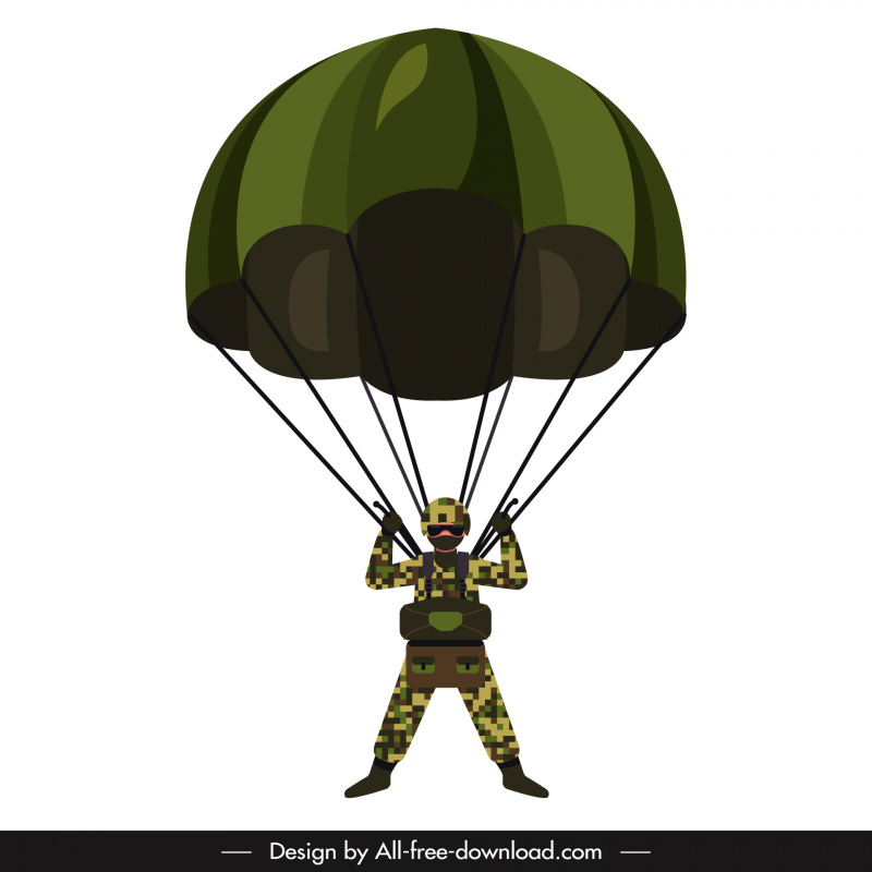 troupes parachutistes soldat icône plat dessin animé croquis