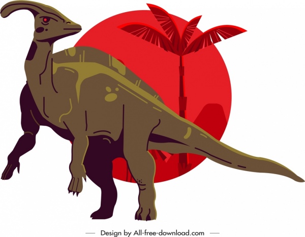 parasaurolophus dinosaurus ikon kartun berwarna karakter sketsa
