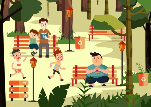 Parque dibujo actividades humanas icono coloreado de dibujos animados