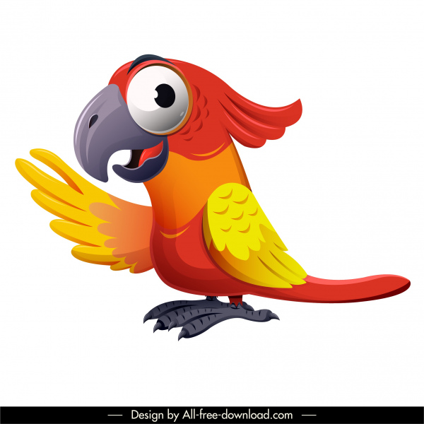 попугай птица значок красочный дизайн смешной мультипликационный персонаж