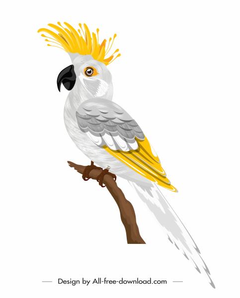オウムの鳥のアイコン白い装飾とまり木のスケッチ