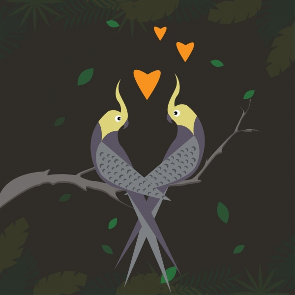 鸚鵡夫婦背景漂浮的心裝潢植物的小插曲