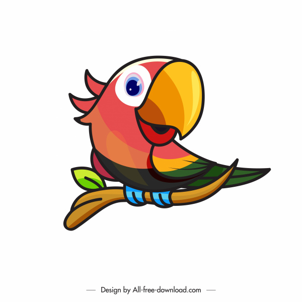 ikon burung beo warna-warni desain handdrawn bertengger sketsa
