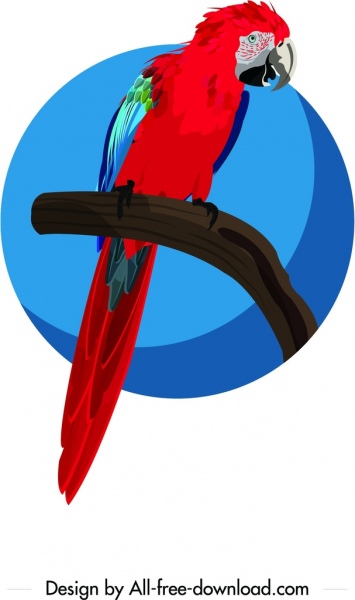 鹦鹉图标画深红色蓝色素描
