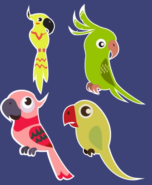 perroquet icônes collection dessin plat de couleur