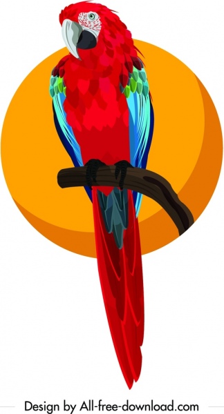 นกแก้ววาดภาพออกแบบการ์ตูนไอคอนสีสันสดใส