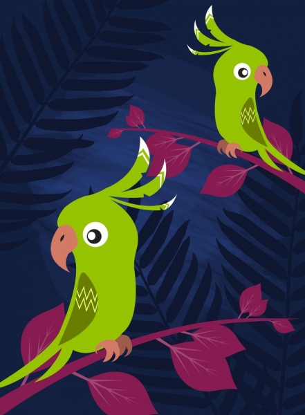 Papageien Hintergrund farbige Cartoon-design