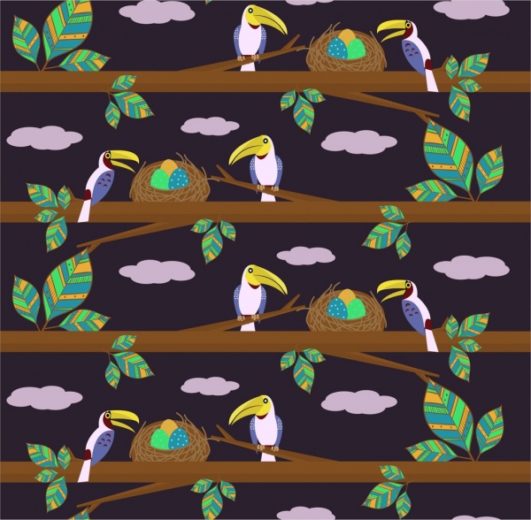 鹦鹉巢图案背景彩色重复样式