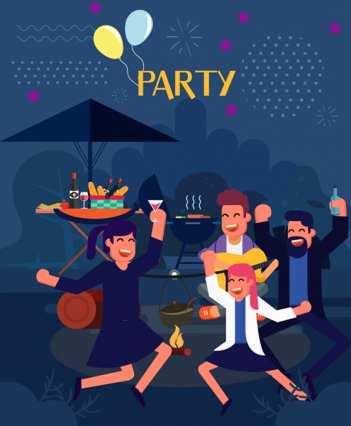 派对背景快乐人物图标卡通设计