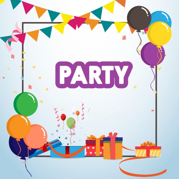 Party Banner bunten Luftballons Geschenk-Boxen Bänder Dekor