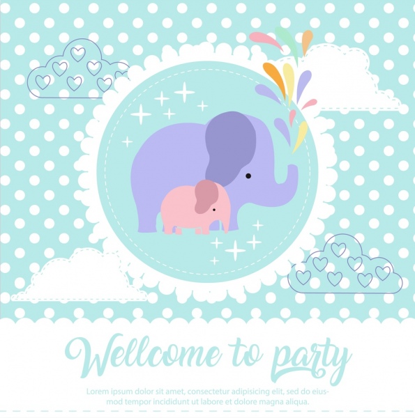 파티 배너 코끼리 아이콘 색된 평면 장식