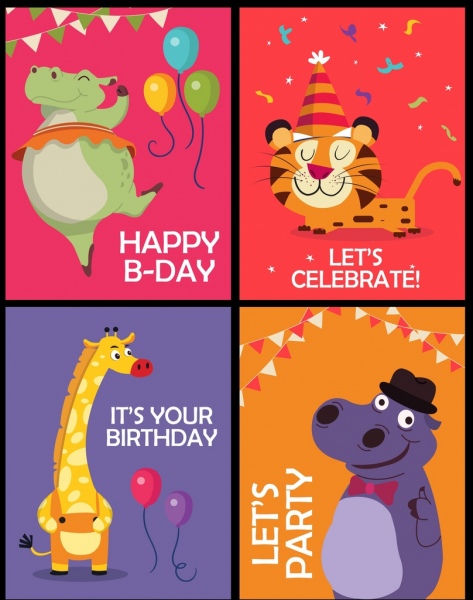 Strona celebracja banner szablony żyrafa Tygrys hipopotam ikony