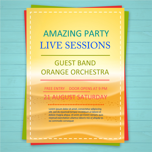 diseño de folleto de promoción de fiesta con fondo naranja brillante