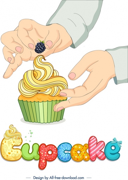 pâtisserie publicité bannière cupcake main icônes décor
