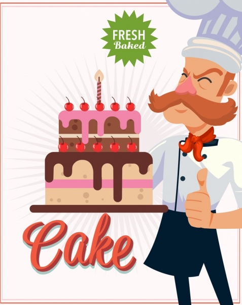 carácter de la historieta pasteles banner cook cumpleaños torta icono
