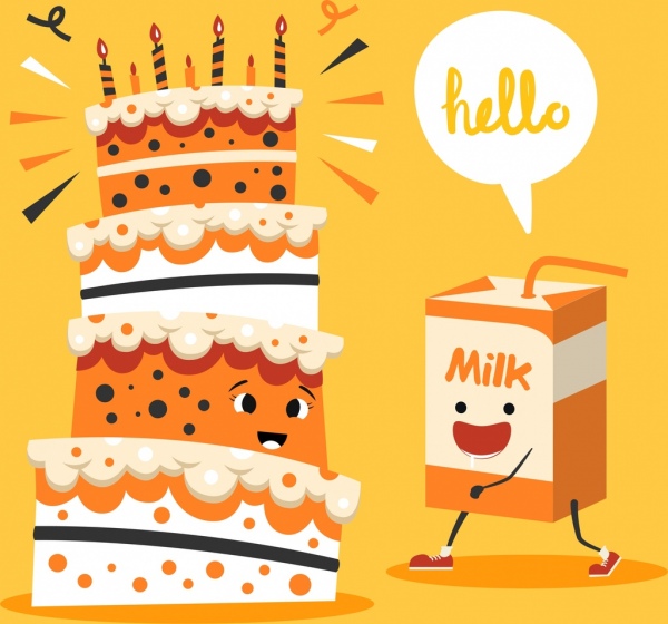 pastelaria banner bolo de creme caixa de leite ícones estilizados