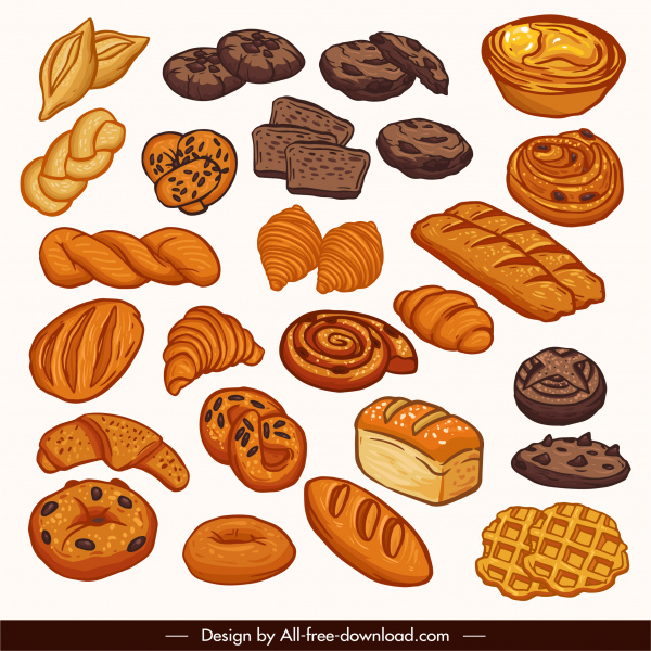 elementos de design de pastelaria bolos de pão esboço retro mão desenhado