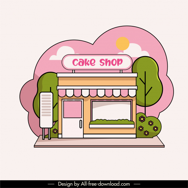 pastry shop ikon eksterior datar warna-warni sketsa klasik