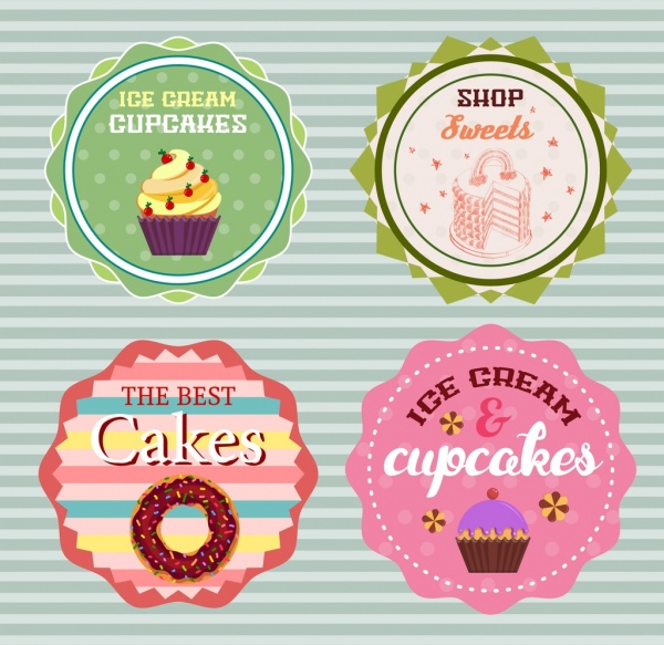 disegno dei cerchi seghettata multicolore di logotipi negozio pasticceria