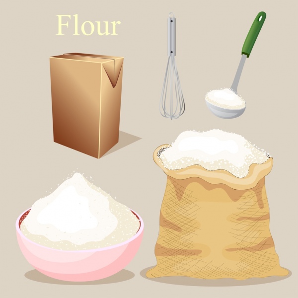 pasteles diseño elementos harina iconos de utensilios de trabajo