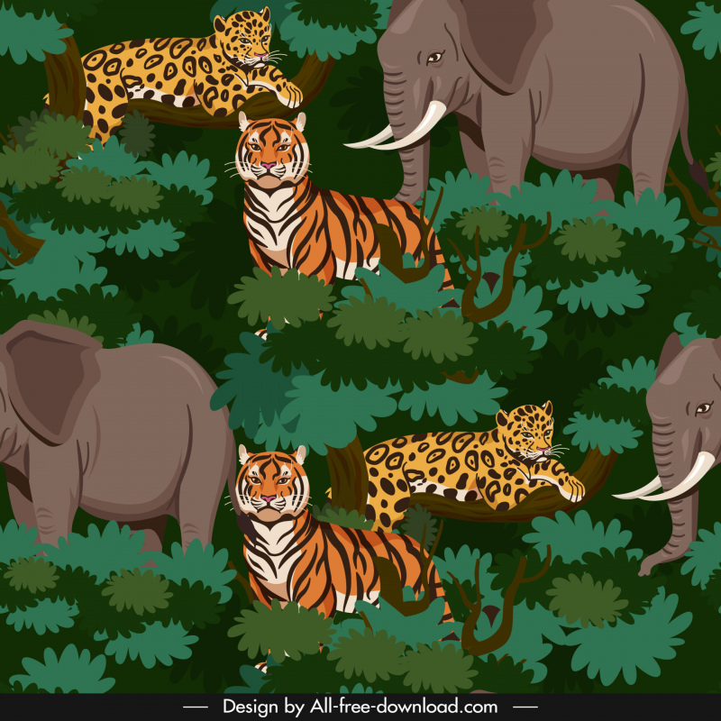 Pattern Animals Template Wild Animals Jungle Scene Cartoon Sketch-vector  Floral-free Vector Free Download