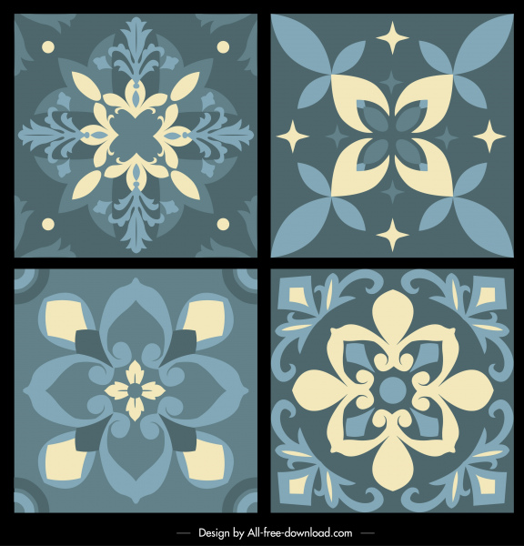 Modello elementi di design classici petali schizzo piatto simmetrico