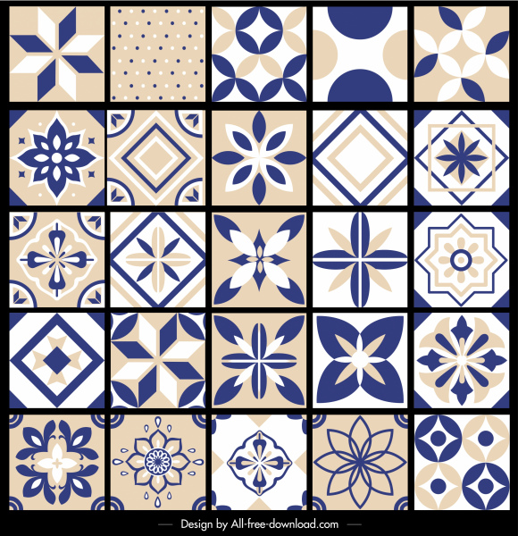 Muster-Design Elemente Sammlung flache symmetrische Retro-Formen