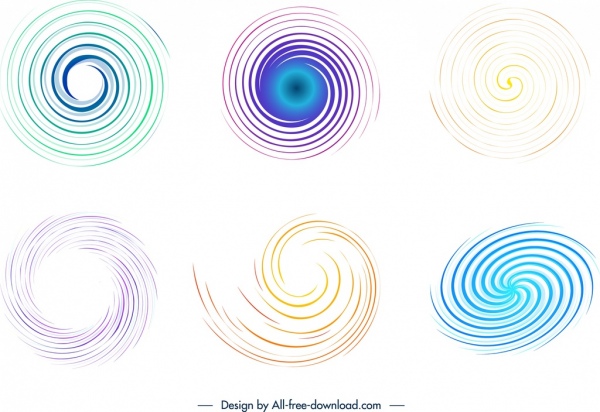 Skizzieren Sie Muster Design Elemente farbigen Spirale Kurven