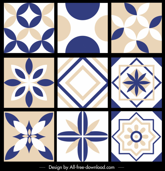 elemen desain pola datar dekorasi geometris flora yang simetris