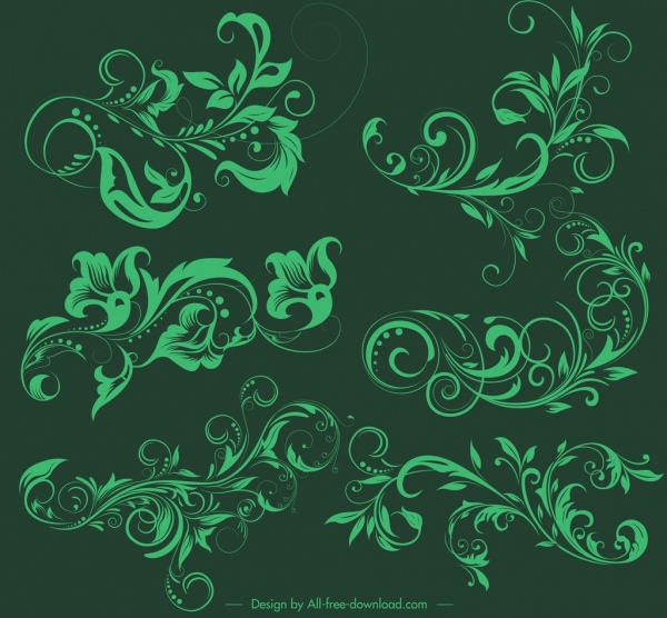 bosquejo del patrón diseño elementos verdes curvas retro