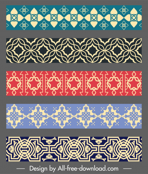elementos de patrón plantillas coloreadas formas simétricas repetitivas clásicas