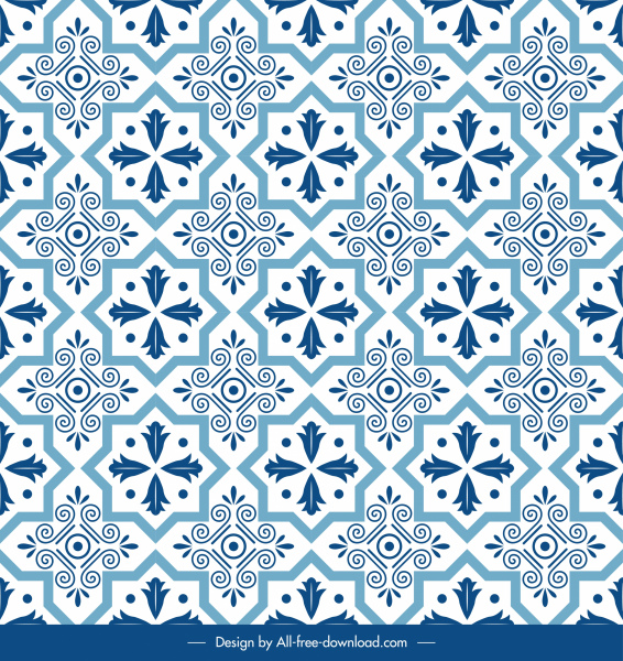 pola template biru datar berulang simetris dekorasi klasik