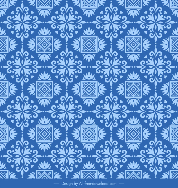 pola template retro biru simetris flat pengulangan elemen