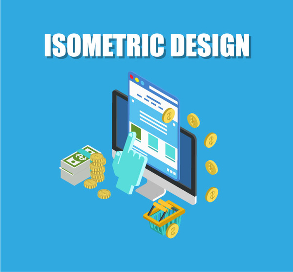 Membayar per klik isometrik desain infographic