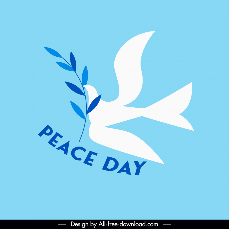Plantilla de póster del Día de la Paz Boceto de hojas de silueta de paloma