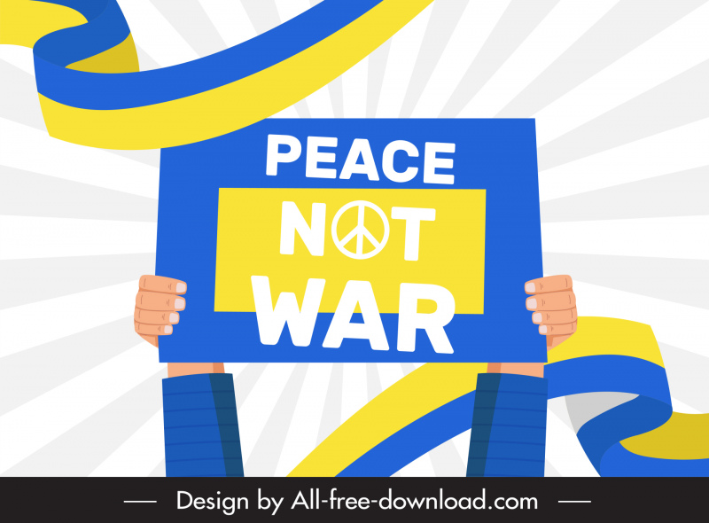 paz não guerra banner modelo dinâmico 3d fita levantando braços esboço