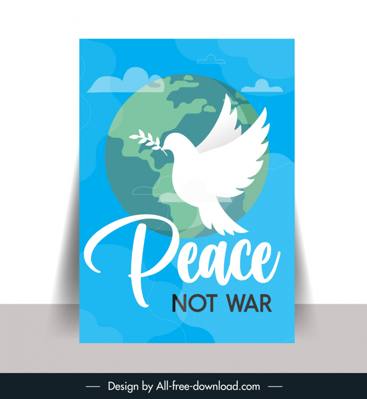  La paix, pas la guerre, affiche, silhouette plate, pigeon, globe, ciel, conception
