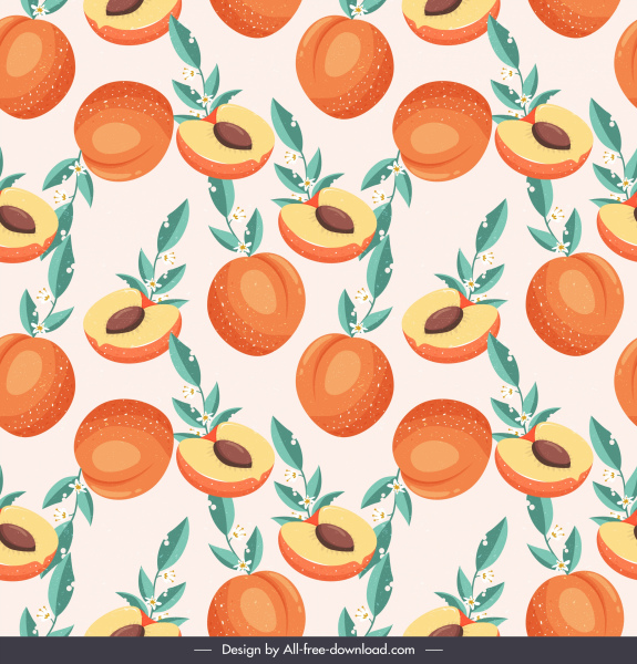 buah persik pola desain klasik berwarna cerah
