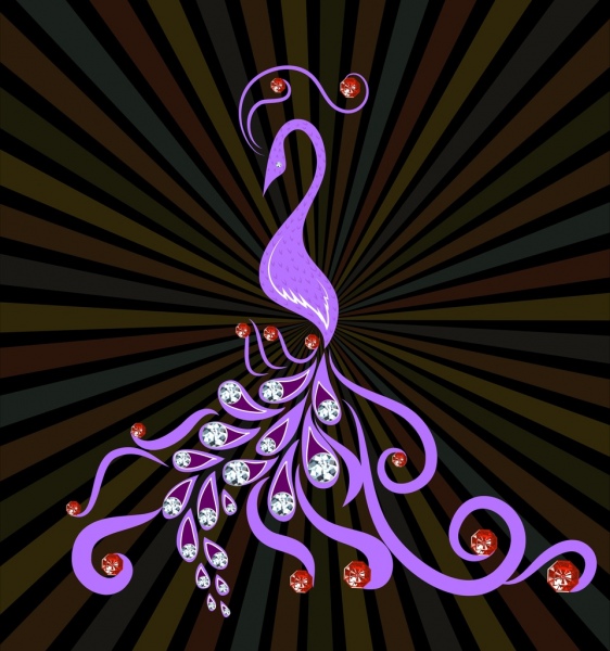 esboço de decoração violeta pavão ícone gemstones