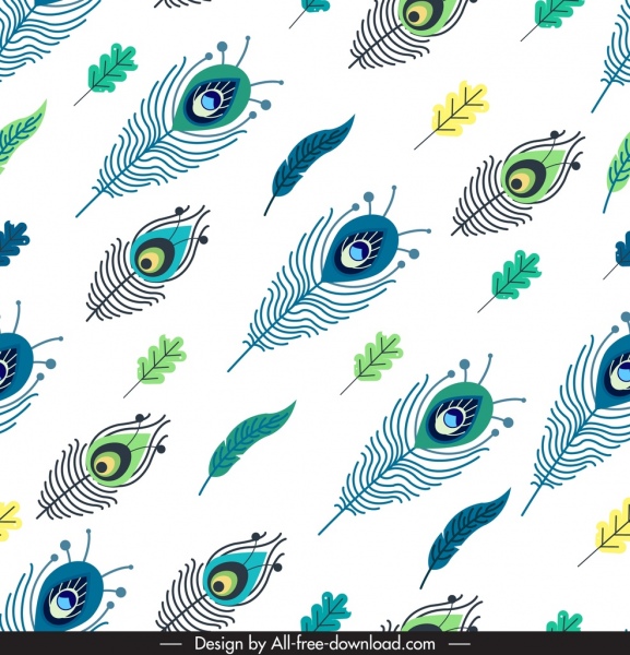 plumas de pavo real patrón colorido boceto repetición plana