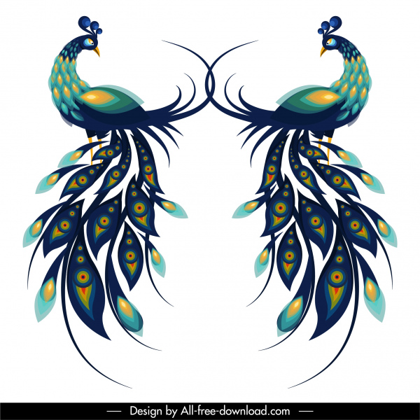 icônes peafowl coloré design plat symétrique