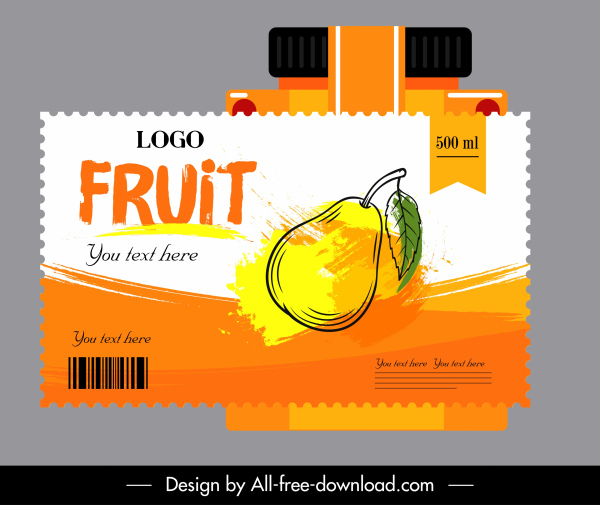 pear juice label Template berwarna grungy handdrawn sketsa