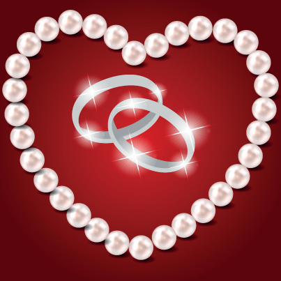 vector coração e anéis de casamento pérola