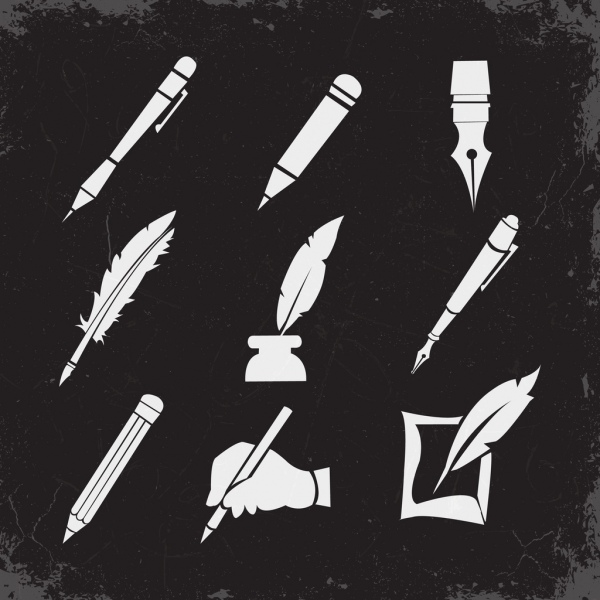 Stift Icons Sammlung schwarz weiß Retro-design