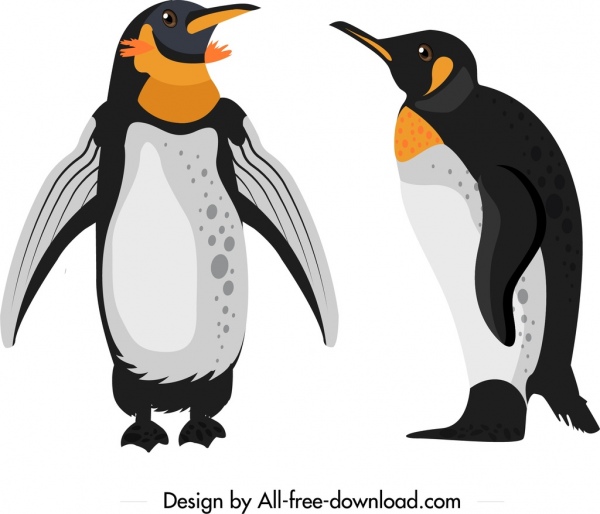 Пингвин животного значки цветной эскиз милый мультфильм