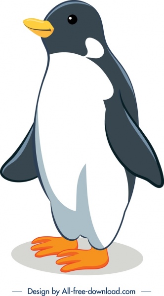 ペンギン アイコンかわいい色付きの漫画キャラクター スケッチ