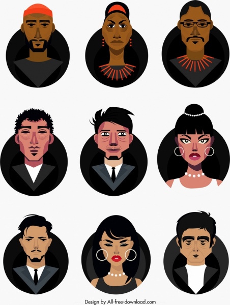 коллекция аватаров людей цветной эскиз персонажей мультфильма