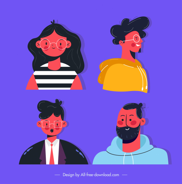persone avatar icone colorato schizzo classico