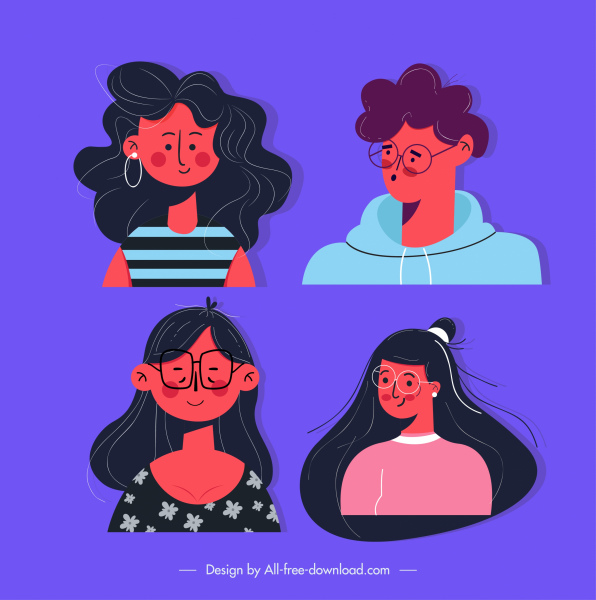 pessoas avatares ícones emoção penteado esboço cartoon personagens